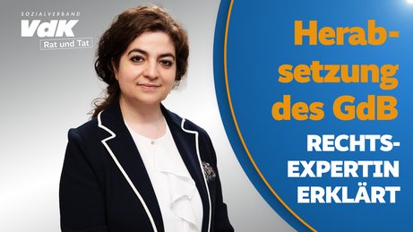 Herabsetzung des GdB - Rechtsexpertin erklärt Thumbnail für das Video mit einem Bild von Elahe Jafari-Neshat und dem Text "Herabsetzung des GdB - Rechtsexpertin erklärt"