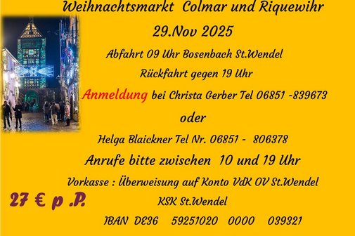 Fahrt Weihnachtsmarkt Colmar Vortrag zum Thema Rente
